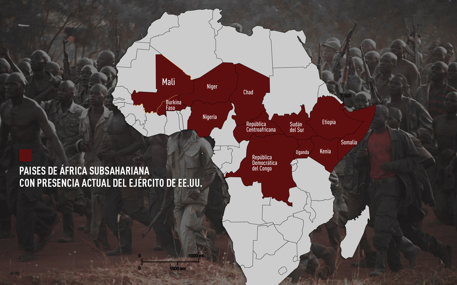 Paises de África subsahariana con presencia actual del Ejército de EE.UU.