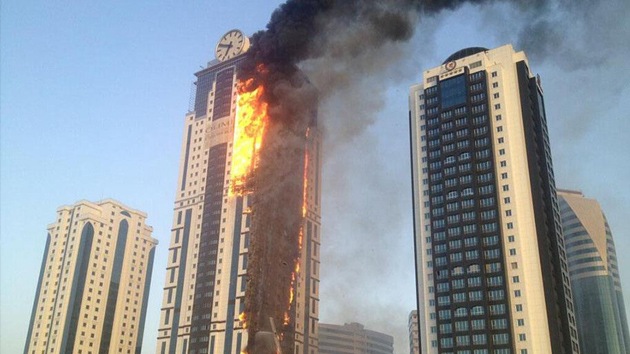 EN VIVO: Arde en llamas el hotel más grande de la capital chechena