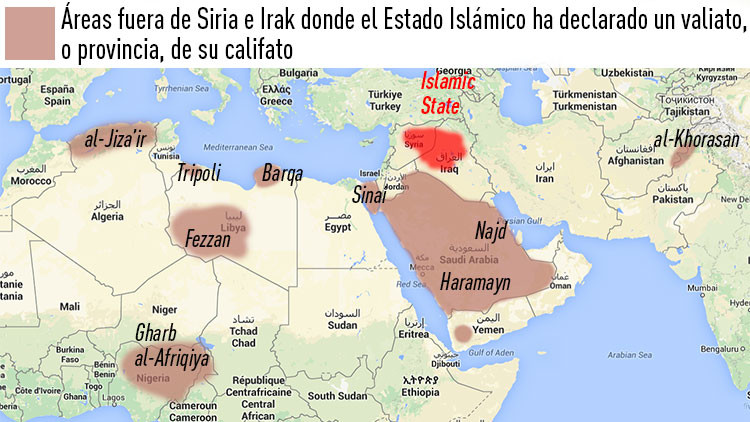 Provincias con representación del Estado Islámico