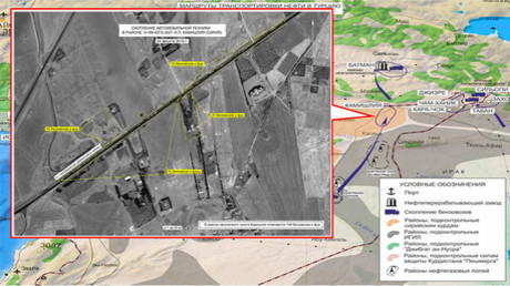 Ataque de la Fuerza Aérea de Rusia contra un depósito de petróleo en la zona de Maarat an Numan (Siria).