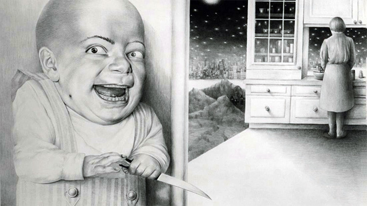 Laurie Lipton, dibujo, 'Last Night I Dreamt I Murdered Mommy 1980' ('Anoche soñé que asesiné a mi mamá 1980'), lápiz sobre papel, 63.5 x 91 cm / 25" x 35.8"
