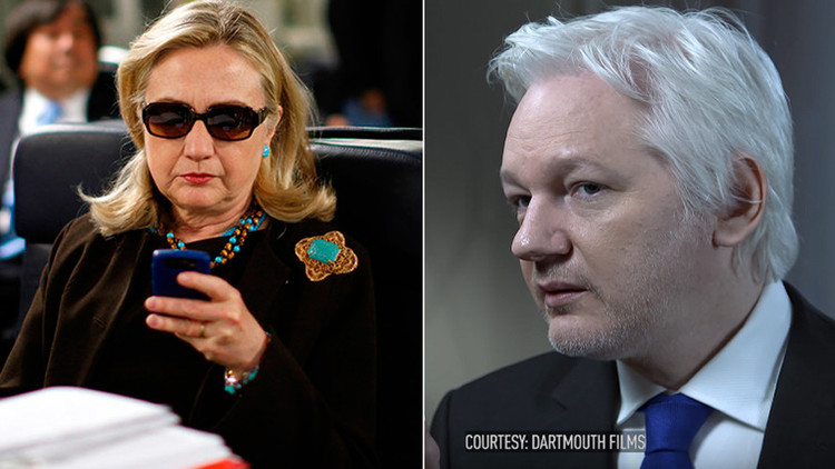 La candidata demócrata a la Casa Blanca, Hillary Clinton, y el fundador de WikiLeaks, Julian Assange.