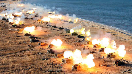 Un ejercicio de las unidades de artillería del Ejército Popular de Corea del Norte, el 2 de diciembre de 2016.