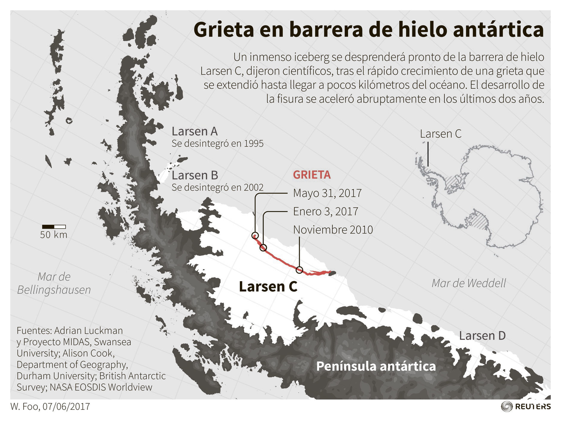 "Evento planetario": ¿Hacia dónde se dirige el iceberg gigante que 'partió' la Antártida? Seguimiento Larsen C 596637aee9180fef158b456a